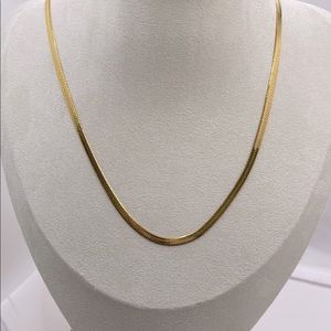 Stainless steel yellow gold flat herringbone chain necklace